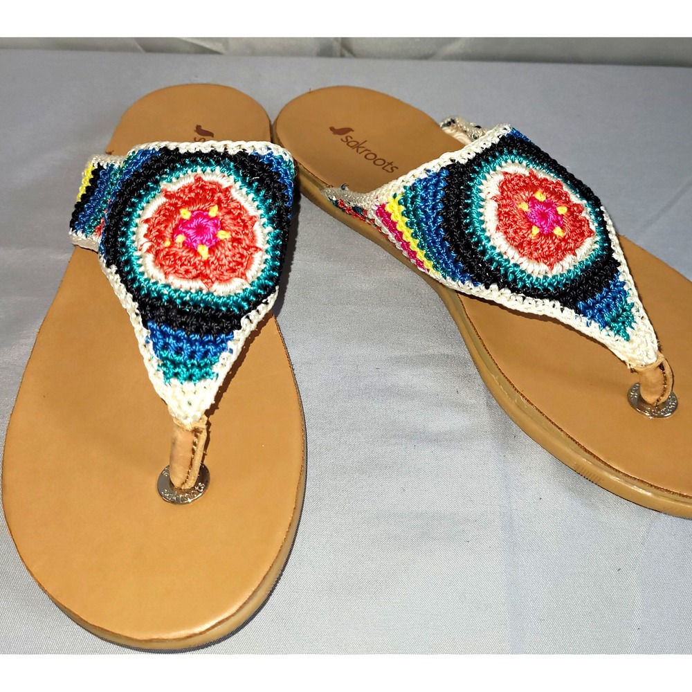 Sakroots Women's Multicolor Crochet Striped Thong Slip-On Sandals US 9